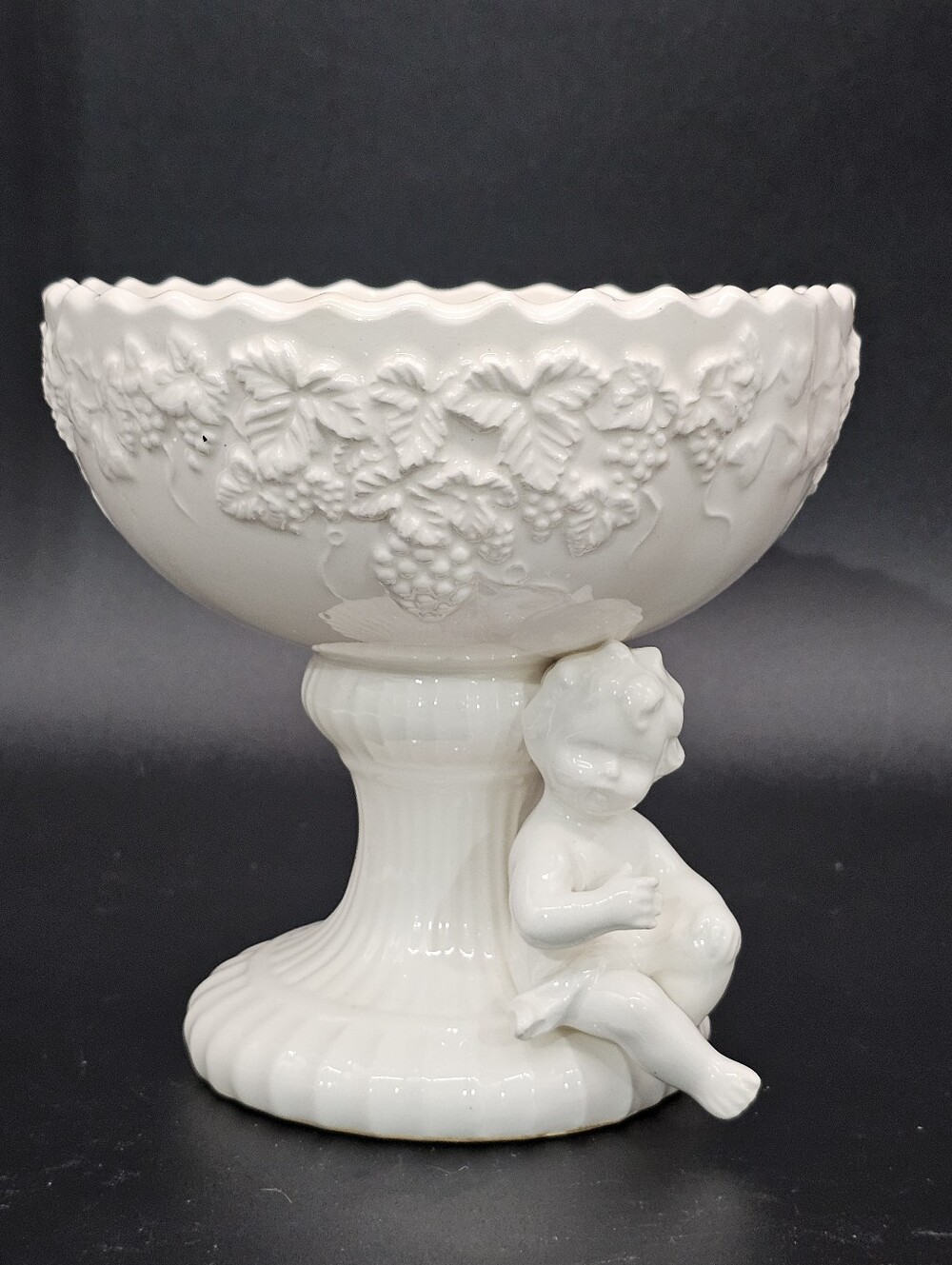 White Decorative Ceramic Compote Bowl with Cherub Accent
